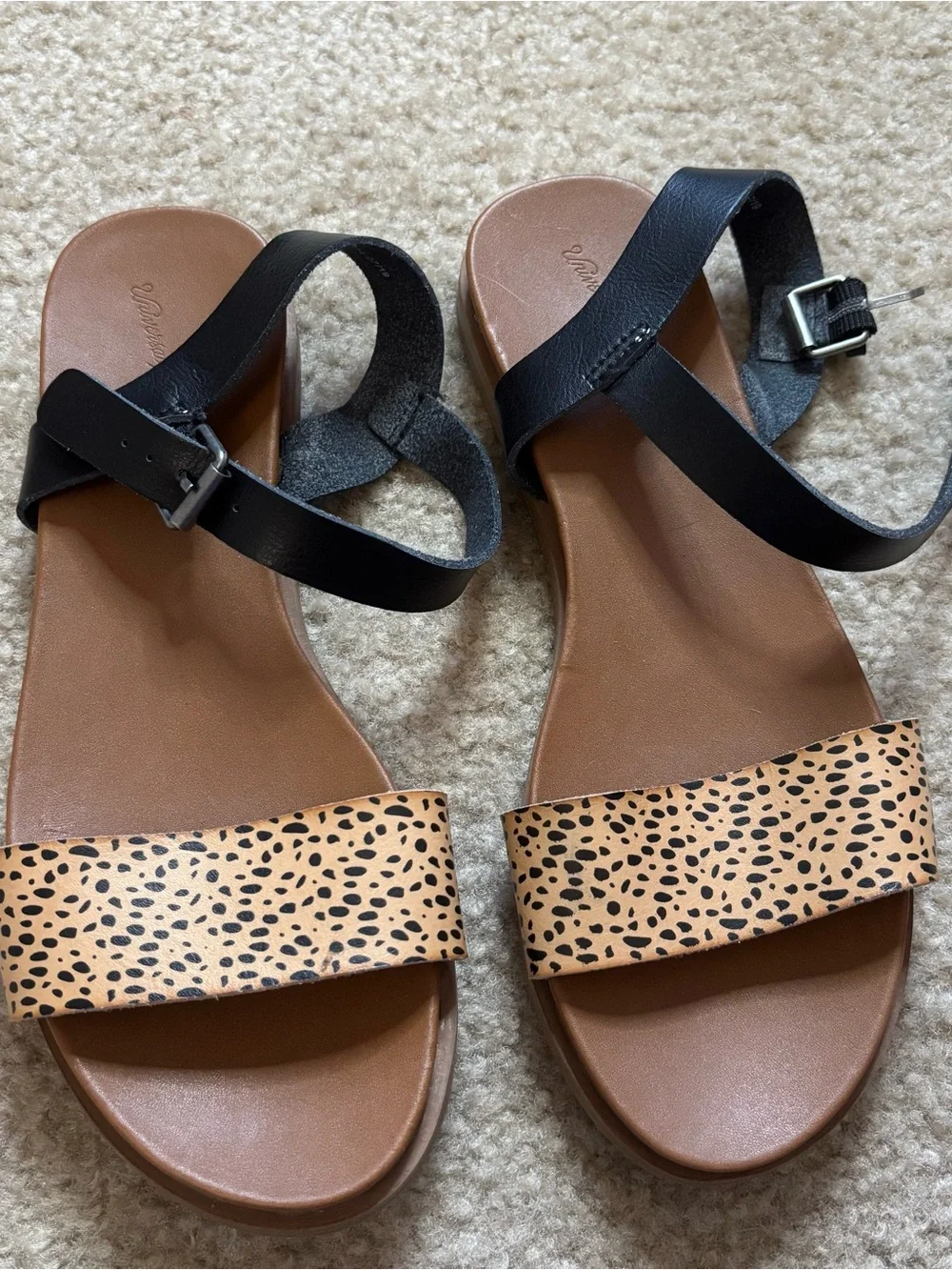 Universal Thread Leopard Print and Black Strap Sandals